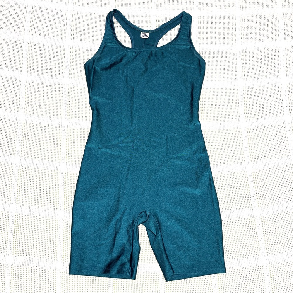Rare Vintage The Body Co racerback green blue athletic romper jumpsuit